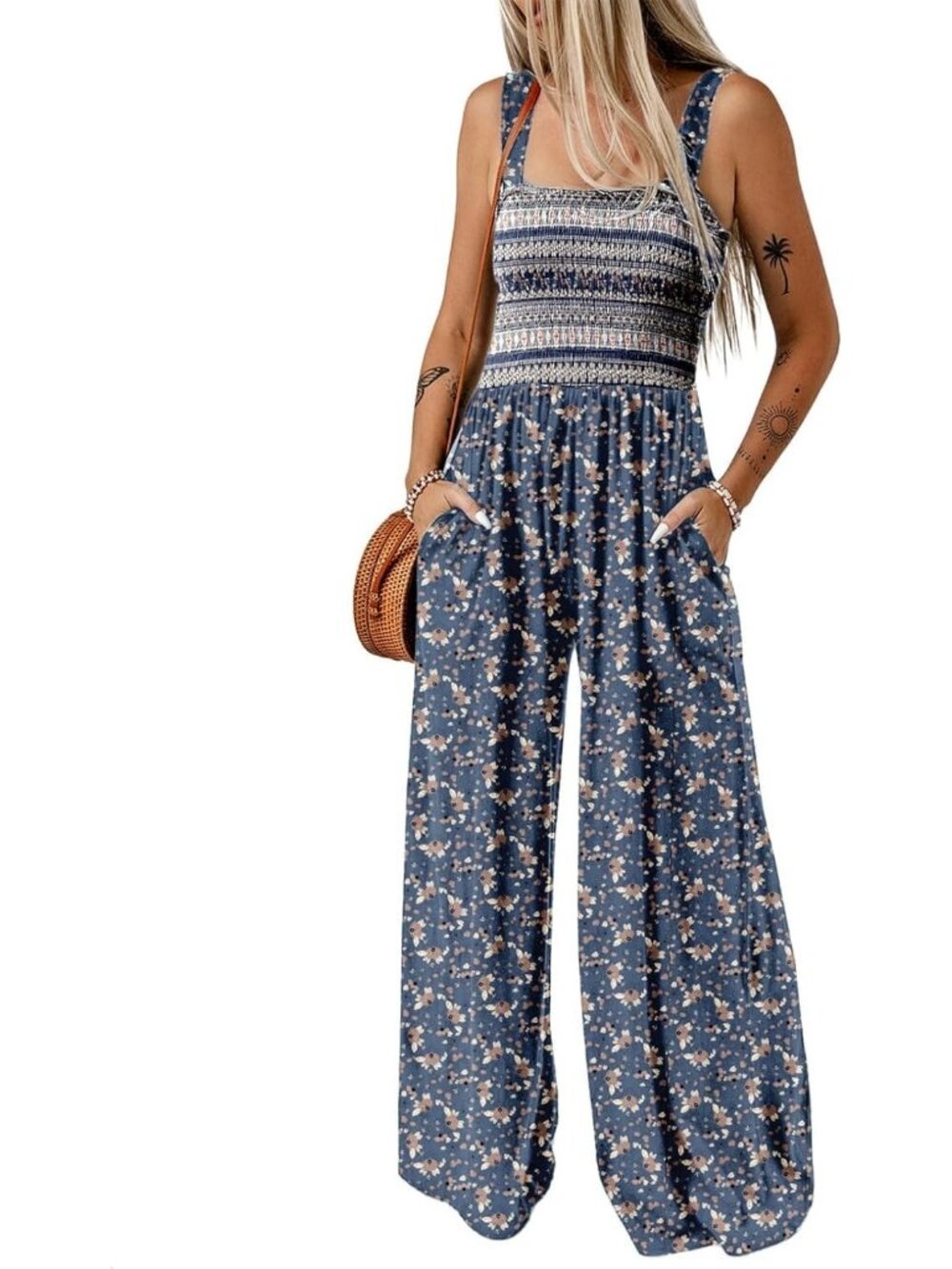 Women's Blue 5 Summer One Piece Sleeveless Loose Overalls Jumpsuits Rompers